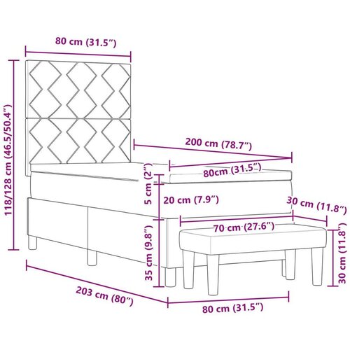 vidaXL Postelja s škatlastim vzmetenjem z vzmetnico in klopjo modra 80x200 cm tkanina, (22082893) Cene