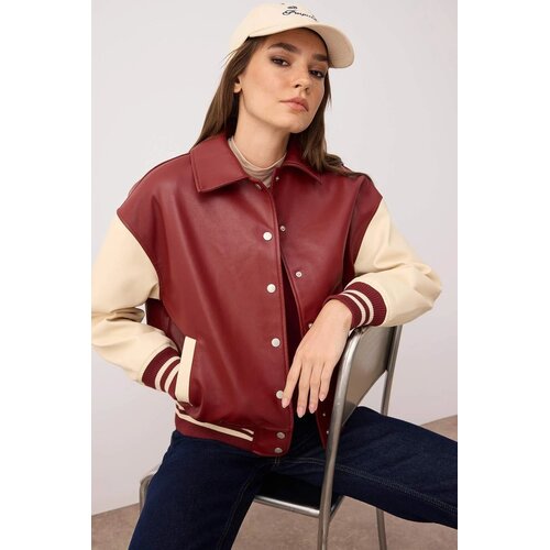 TRENDYOLMILLA ženska jakna model Twoaw26Mo00006, bordo-krem / Vi&amp;scaron;ebojna Slike