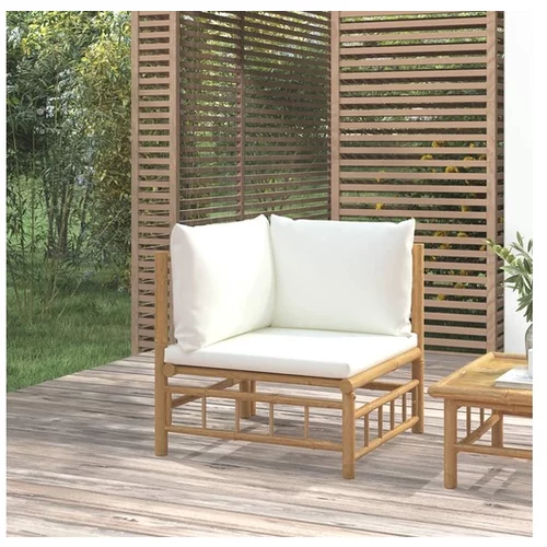  Vrtni kotni kavč s kremno belimi blazinami bambus