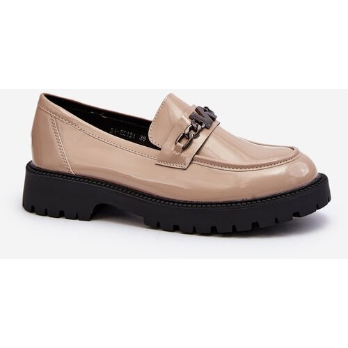 VINCEZA Women's Patent Leather Loafers with Flat Heel Beige Ezoma Cene
