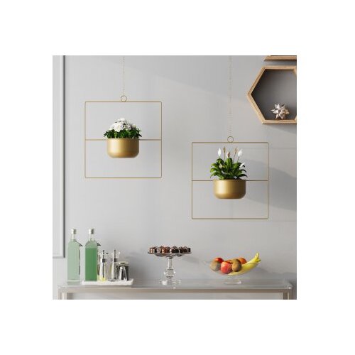Wallxpert Dekorativna saksija za cvijeće sa privjeskom, 40x40x17 cm, zlatna boja Slike
