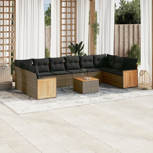vidaXL 11-dijelni set vrtnih sofa od poliratana s jastucima sivi Cijene