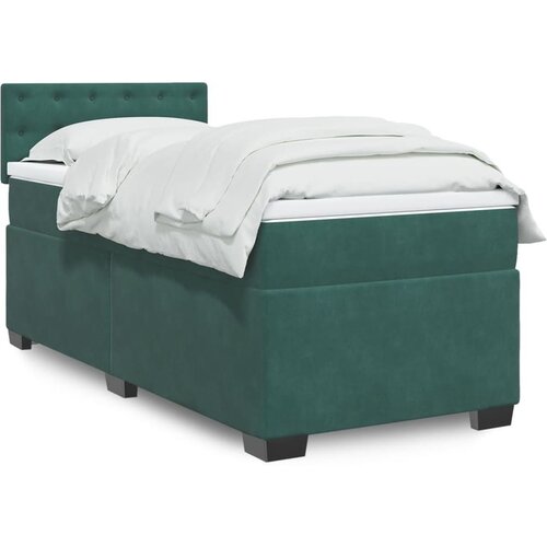 VidaXL Box spring postelja z vzmetnico temno zelena 100x200 cm žamet Slike