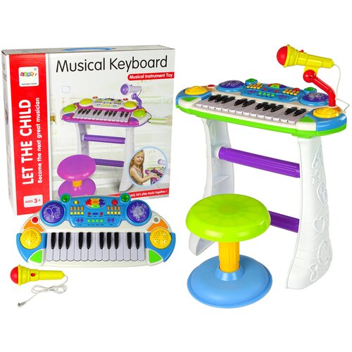 Lean_Toys Otroška klaviatura s stolom in mikrofonom modra Cene