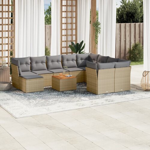 vidaXL 11-dijelni set vrtnih sofa od poliratana s jastucima bež Cijene
