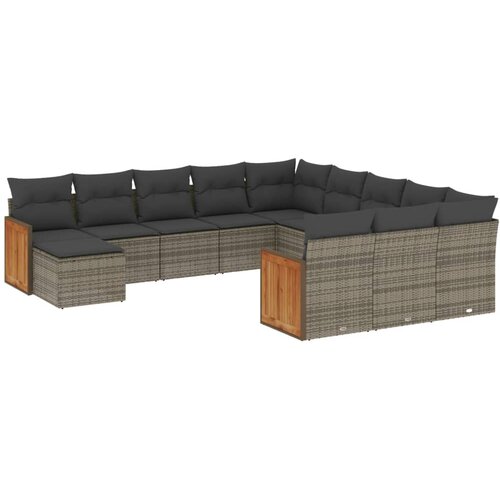  12-dijelni set vrtnih sofa od poliratana s jastucima sivi Slike