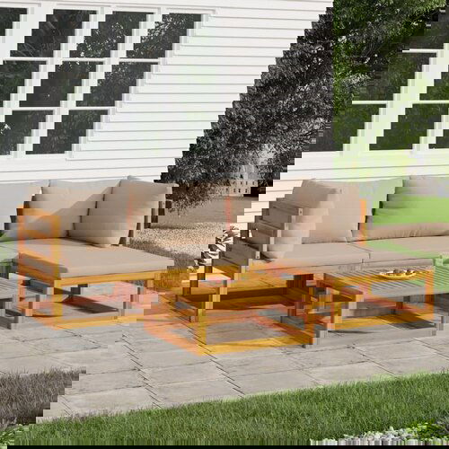  5-dijelna vrtna garnitura sa smeđesivim jastucima masivno drvo Cijene