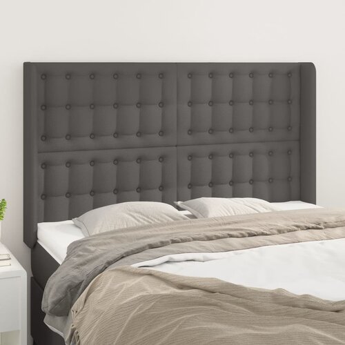 VidaXL Vzglavje z u&amp;scaron;esi sivo 147x16x118/128 cm umetno usnje Slike