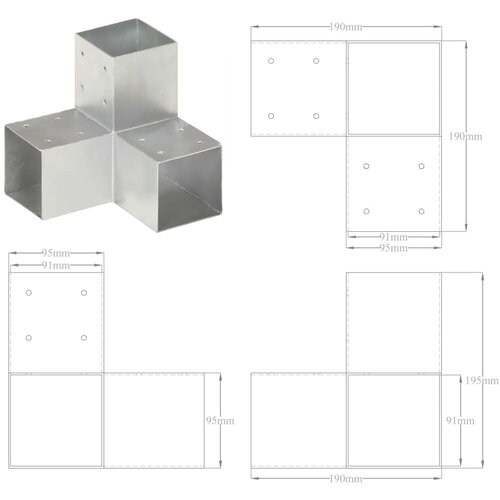  Spojnici za stupove u Y-obliku 4 kom pocinčani metal 91 x 91 mm Slike