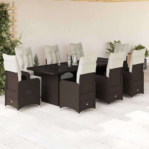 VidaXL 9-dijelni vrtni bistro set od poliratana s jastucima smeđi Slike