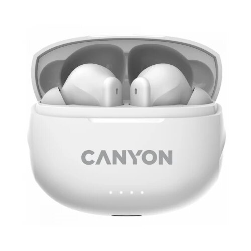 Canyon TWS-8, Bluetooth headset, with microphone, with ENC, BT V5.3 BT V5.3 JL 6976D4, Frequence Response:20Hz-20kHz, battery EarBud 40mAh*2+Charging Case 470mAh, type-C cable length 0.24m, Size: 59*48.8*25.5mm, 0.041kg, white Cene