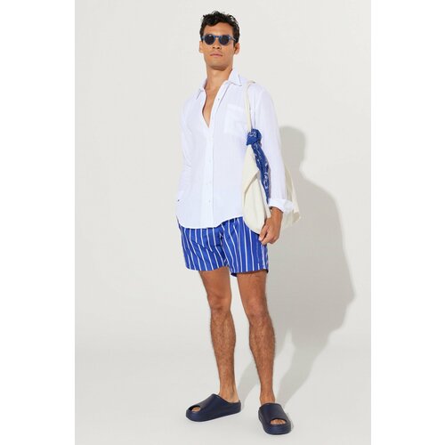 AC&Co / Altınyıldız Classics Men's Navy-White Standard Fit Regular Fit Pocket Quick Dry Patterned Marine Shorts Slike