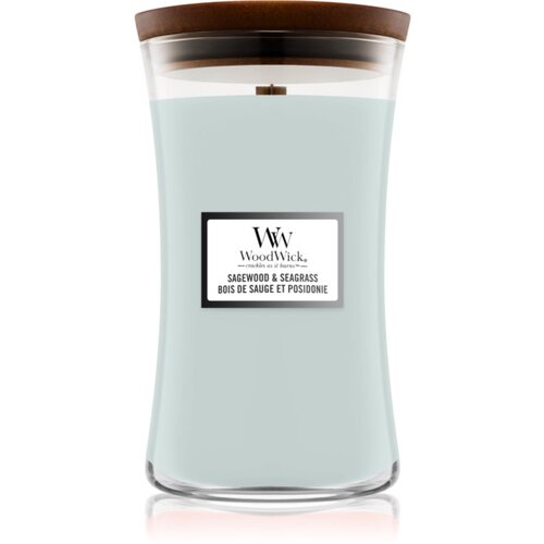 WoodWick Sagewood & Seagrass dišeča sveča z lesenim stenjem 609 g Cene