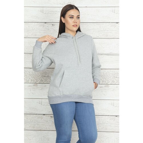 Şans Women's Plus Size Gray Hooded Raising Sweatshirt Slike