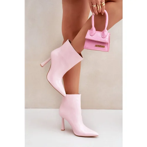 FS1 Patent Ankle Boots With Pointed Toe Light Pink Seliri