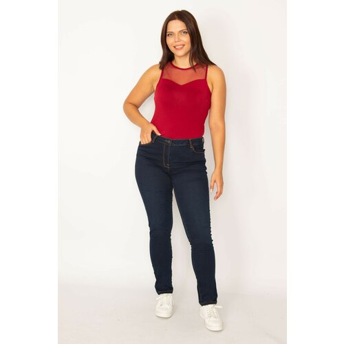Şans Women's Plus Size Navy Blue 5-Pocket Skinny Jeans Slike