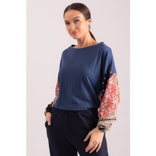 armonika Women's Dark Blue Sleeve Patterned Balloon Knitwear Sweater Slike