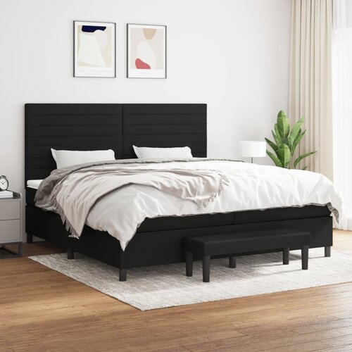 VidaXL Box spring postelja z vzmetnico črn 200x200 cm blago Slike