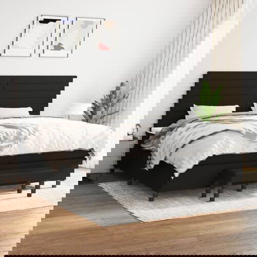 VidaXL Krevet s oprugama i madracem crni 200x200 cm od tkanine Slike
