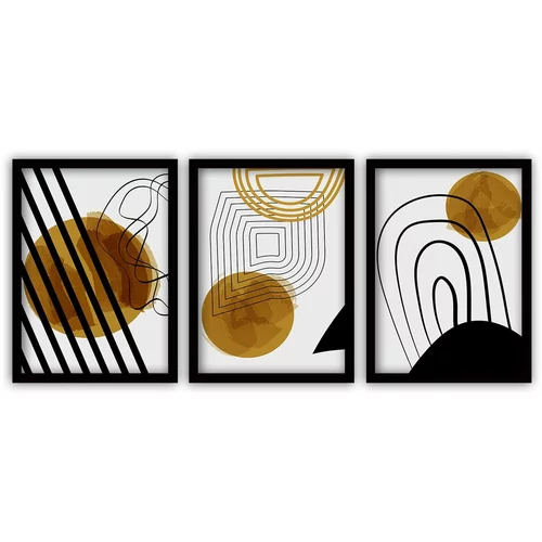 Vavien Artwork Komplet 3 slik v črnem okvirju Abstract Lines, 35 x 45 cm