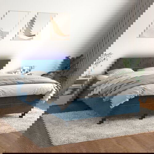 vidaXL Box spring postelja z vzmetnico LED temno modra 120x200cm žamet Cene