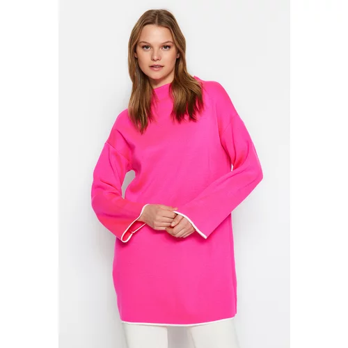 Trendyol Pink Stand-Up Collar Knitwear Sweater with Spanish Sleeves