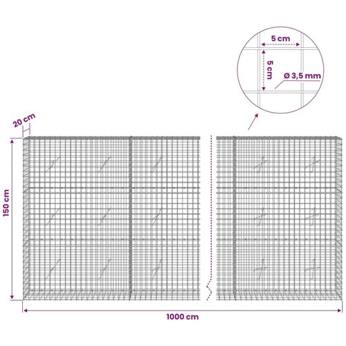  Gabion s žicom debljine 3 5 mm i mrežom 5x5 cm 1000x20x150 cm - 20 cm 150 cm 1000 cm Slike