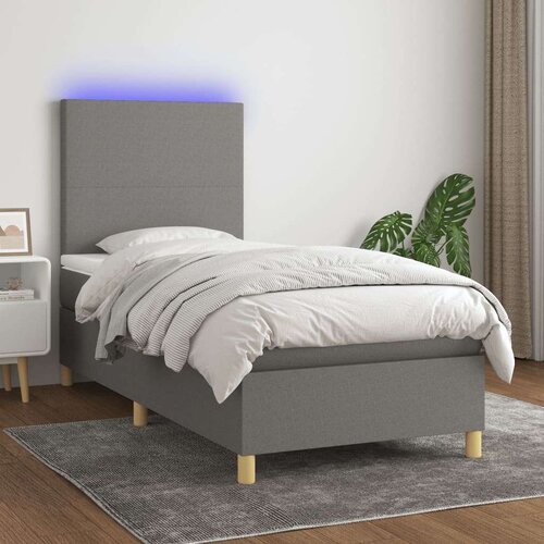  Box spring postelja z vzmetnico LED temno siva 90x200 cm blago, (20789699) Slike