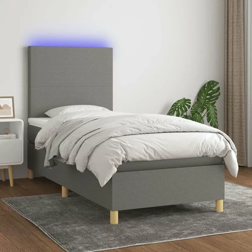  Box spring postelja z vzmetnico LED temno siva 90x200 cm blago, (20789699)