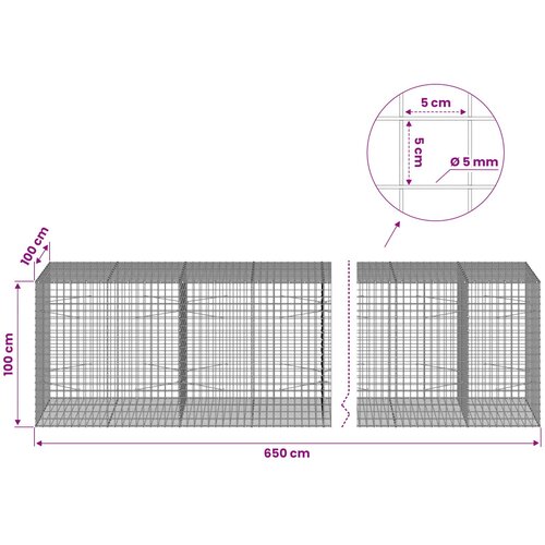  Gabion s 5 mm žicom i mrežom 5x5 cm 650x100x100 cm Slike