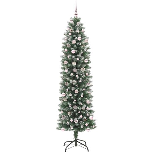 VidaXL Umjetno vitko božićno drvce s stalakom Zelena i bijela 240 cm Slike