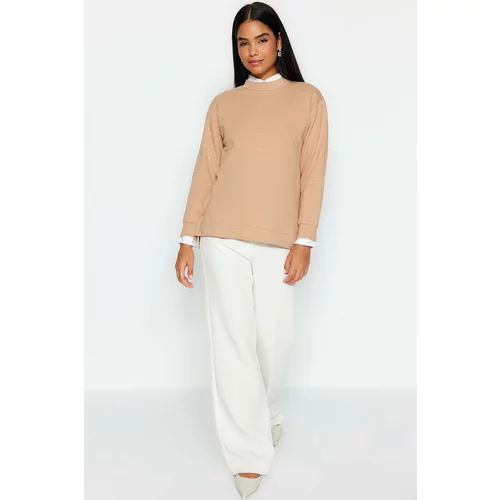 Trendyol Beige Stone Detailed Knitted Tunic with Side Slits