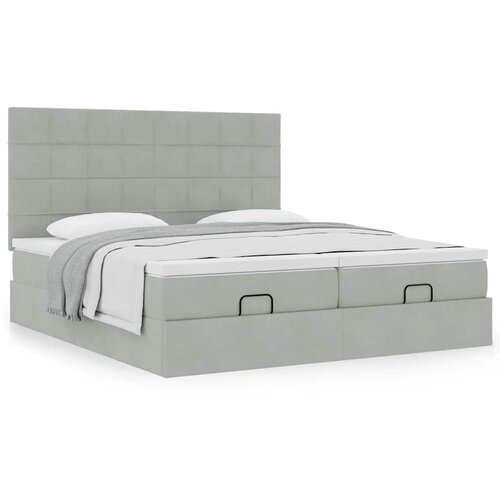 VidaXL Otomanski posteljni okvir z vzmetnicami siv 200x200cm žamet Slike