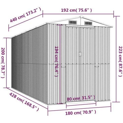 VidaXL Vrtno spremi&amp;scaron;te svjetlosivo 192x440x223 cm pocinčani čelik Slike