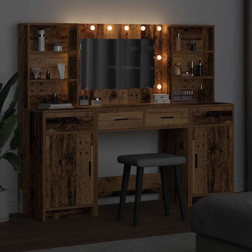  Set stola za oblačenje s LED 3 pcs Staro drvo Konstruirano drvo Slike