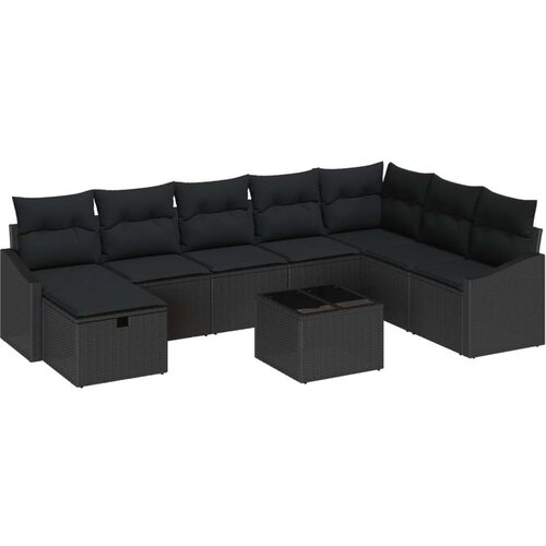  9-dijelni vrtni sofaset s jastučićima crni poli ratan Slike