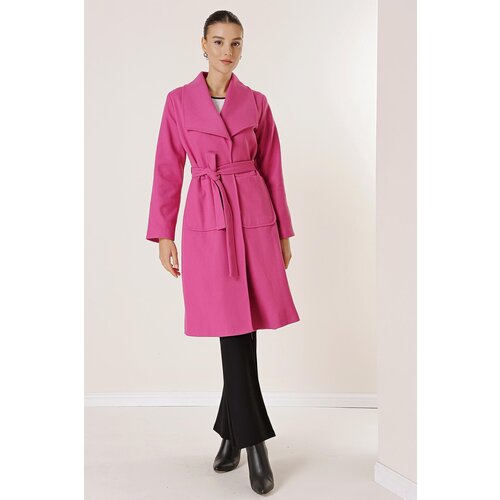 By Saygı Handkerchief Collar Inner Lined Waist Belted Bag Pocket Cachet Coat Slike