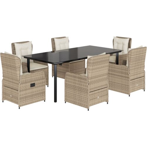  7-dijelni vrtni blagovaonski set od poliratana s jastucima bež 200 x 100 x 74 cm Slike