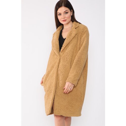 Dewberry Z6661 LADIES PLUSH COAT-MUSTARD Slike