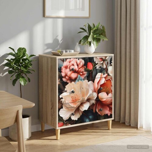  Komoda BORNE Print lagane peonije 66 x 36,5 x 75 cm Sonoma Cijene