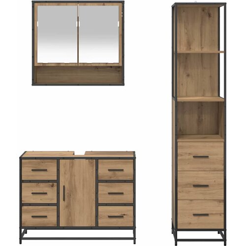  Set namje&amp;scaron;taja za kupaonicu 3 kom. Umjetnički hrast Smeđa 35 x 37,5 x 166 cm Slike