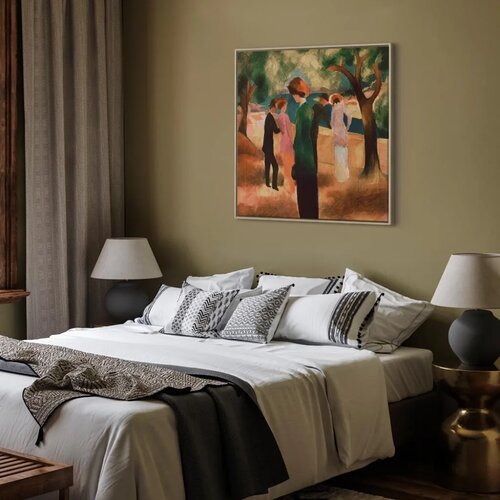  Slika - August Macke &amp;ndash; Lady in Green Jacket 40x40 U prirodnom drvenom okviru Slike