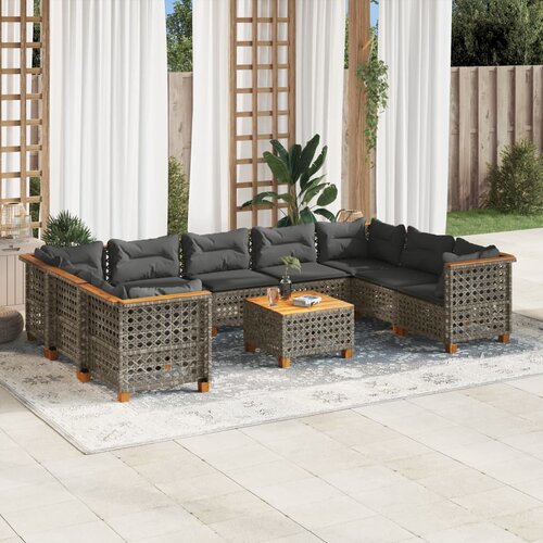 vidaXL 10-dijelni set vrtnih sofa od poliratana s jastucima sivi Cijene