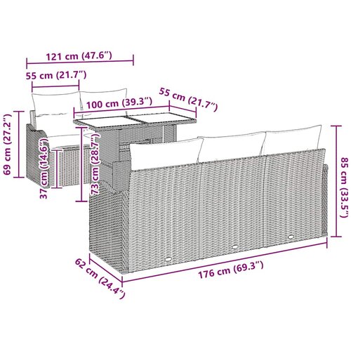  Sjedeća garnitura za vrt 6 kom. Svijetlo siva poliratan Svjetlosiva 100 x 55 x 73 cm Slike