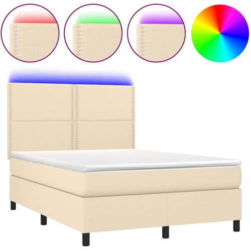 VidaXL Box spring postelja z vzmetnico LED krem 140x200 cm blago, (20723449) Slike