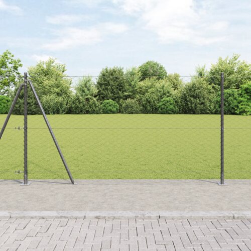 vidaXL &Scaron;esterokotna Ograja Siva 1.2x10 m Jeklo, Ograjni Stebri z Dno Ploskvami 7 kos &Oslash;32mm 68.5cm Cinkano Jeklo Cene