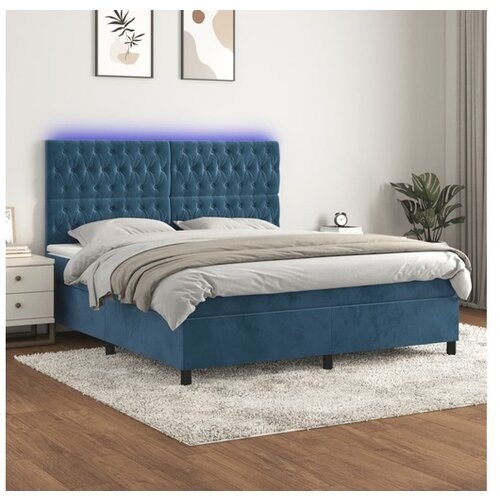 VidaXL Krevet box spring s madracem LED tamnoplavi 160x200 cm bar&amp;scaron;un Slike