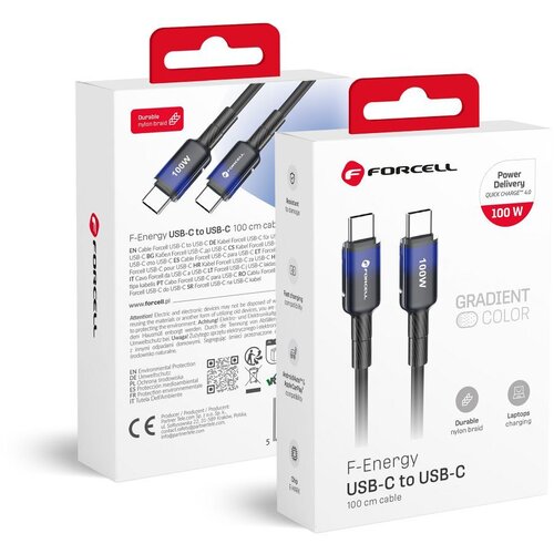 forcell F-ENERGY C357 kabl Type C na Type C QC4. 0 PD 5A 100W gradijent 1 m crni Cene