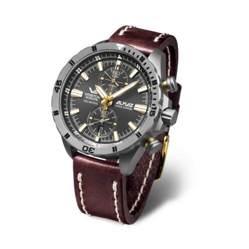 Vostok Europe muški almaz chronograph sivi sportsko elegantni ručni sat sa braon kožnim kaišem ( 6s11/320h521 ) Slike