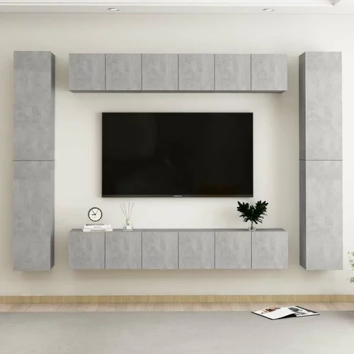  Komplet TV omaric 10-delni betonsko siva iverna plošča, (20913973)
